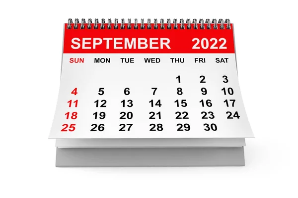 2022 Year September Calendar White Background Rendering — стоковое фото