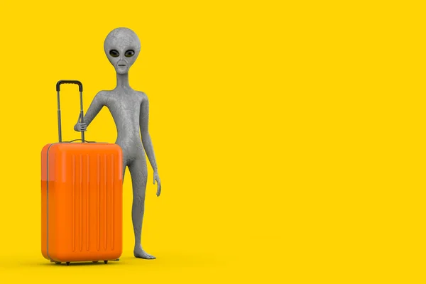 Scary Gray Humanoid Alien Cartoon Character Person Mascot Orange Travel — Foto Stock
