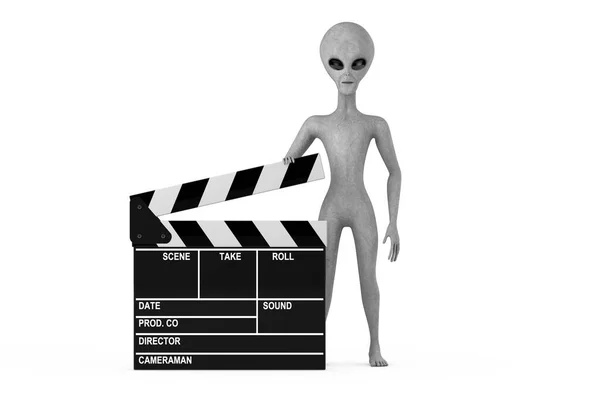 Scary Gray Humanoid Alien Cartoon Character Person Mascot Movie Clapper — Stockfoto