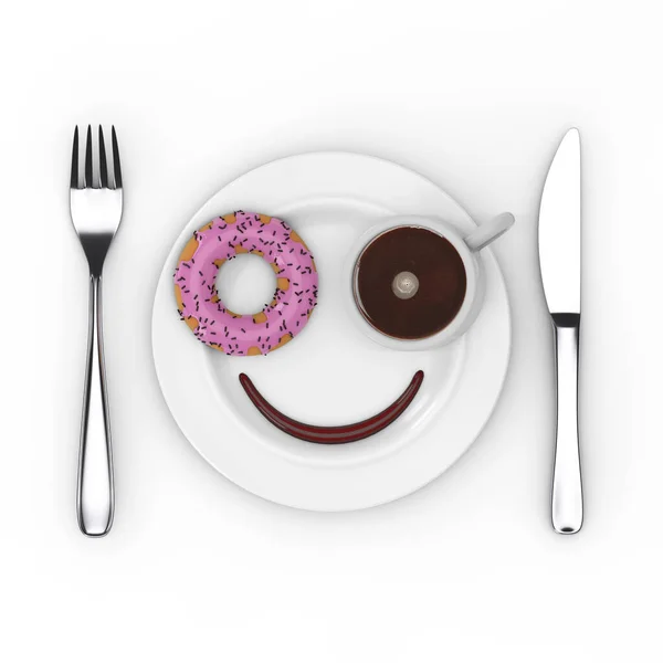 Fork Knife Plate Big Pink Chocolate Glazed Donut Chocolate Sprinkles — Foto Stock