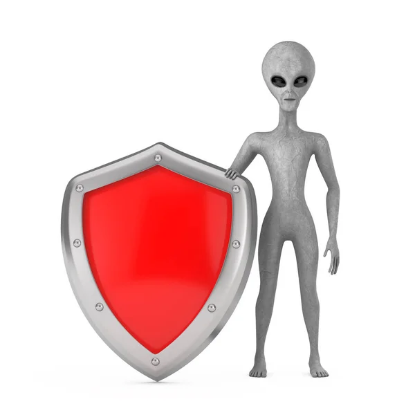 Scary Gray Humanoid Alien Cartoon Character Person Mascot Red Metal — Stock Photo, Image