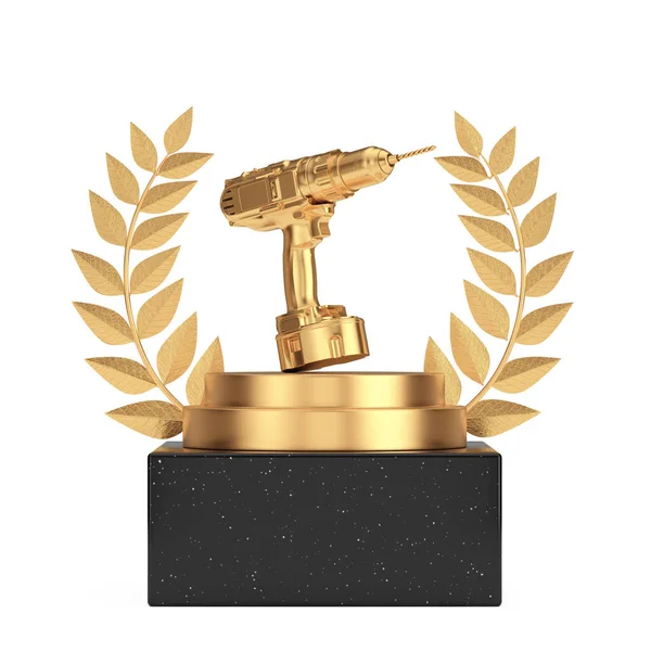 Winner Award Cube Gold Laurel Wreath Podium Stage Pedestal Golden — Stockfoto