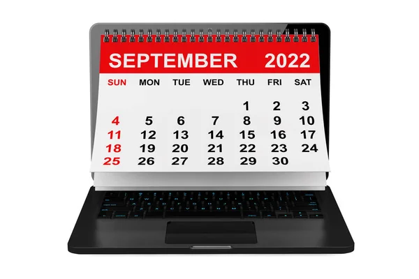 2022 Yıllık Takvim Eylül Takvimi Beyaz Arka Planda Dizüstü Bilgisayar — Stok fotoğraf