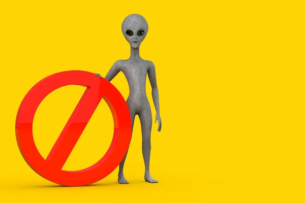 Scary Gray Humanoid Alien Cartoon Character Person Mascot Red Prohibition — Photo