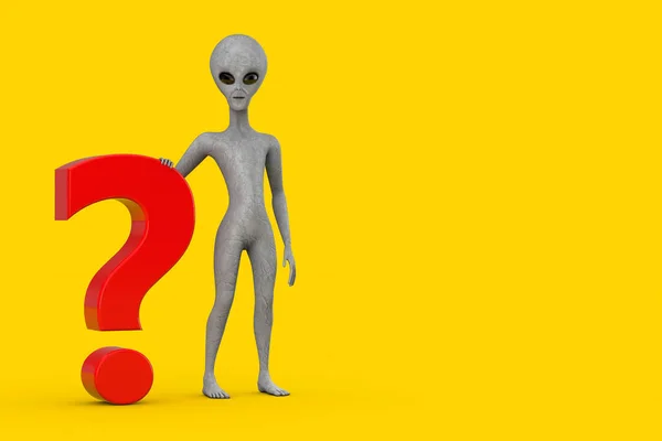Scary Gray Humanoid Alien Cartoon Character Person Mascot Red Question — 图库照片