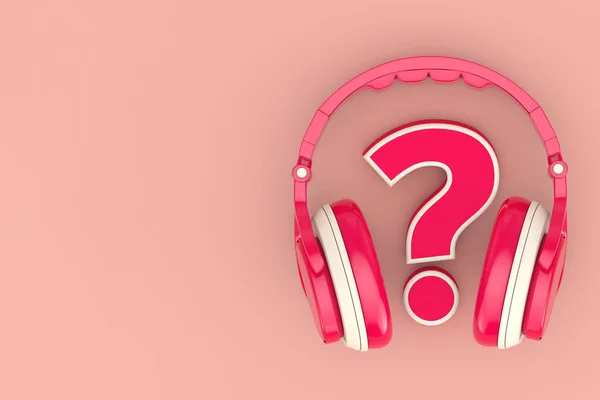 Modern Fun Teenager Pink Headphones Question Mark Pink Background Rendering — Photo