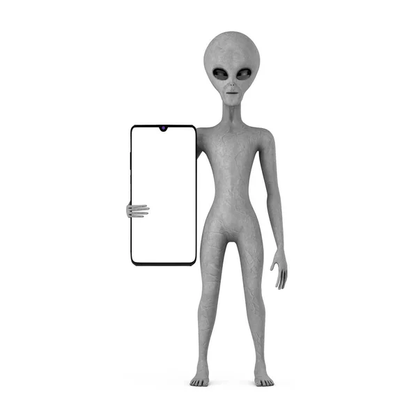 Scary Gray Humanoid Alien Cartoon Character Person Mascot Modern Mobile — 图库照片