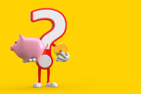 Question Mark Sign Cartoon Character Person Mascot Piggy Bank Golden —  Fotos de Stock