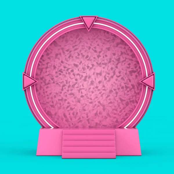 Pink Space Gate Portal to Another Worlds and Universe in Duotone Style on a blue background. 3d Rendering