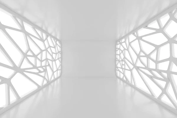 Illuminated Empty Open Space, Corridor or Room Interior, White Abstract Modern Architecture Background extreme closeup. 3d Rendering
