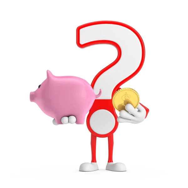 Question Mark Sign Cartoon Character Person Mascot Piggy Bank Golden —  Fotos de Stock