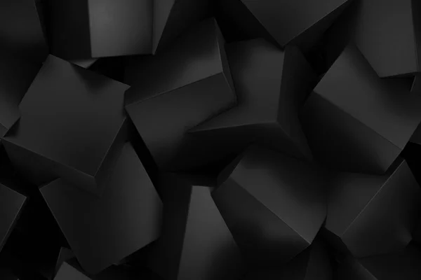 Black Abstract Futuristic Polygons Cubes Structure Background extreme closeup. 3d Rendering