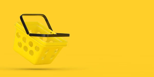 Yellow Cartoon Minimal Style Grocery Shopping Basket on a yellow background. 3d Rendering