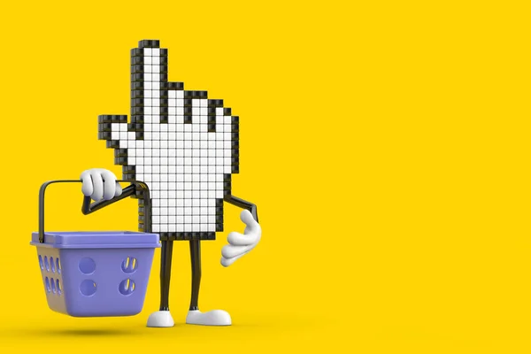 Personagem Pessoa Mascote Cursor Mão Pixel Com Cesta Compras Desenhos — Fotografia de Stock