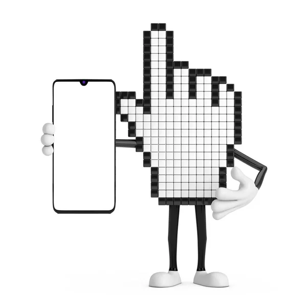 Pixel Hand Cursor Mascot Person Character Modern Mobile Phone Blank — 스톡 사진