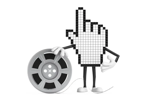 Pixel Hand Markör Mascot Person Character Med Film Rulle Cinema — Stockfoto