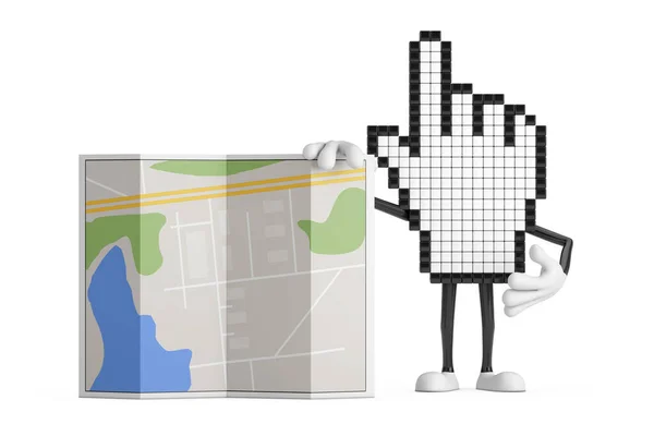 Piksel Mleci Maskot Karakteri Soyut Şehir Planı Haritası Beyaz Arkaplanda — Stok fotoğraf