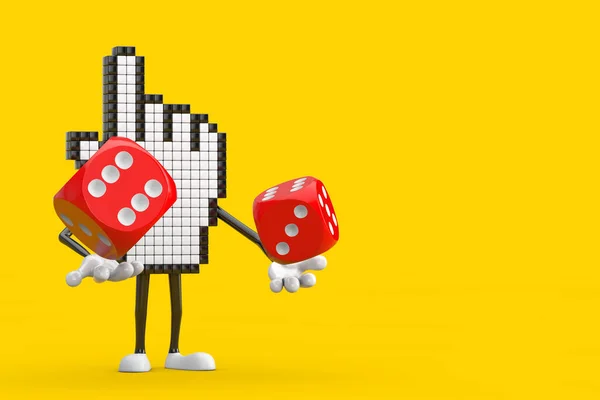 Mascotte Personnage Pixel Hand Cursor Avec Jeu Rouge Dés Cubes — Photo