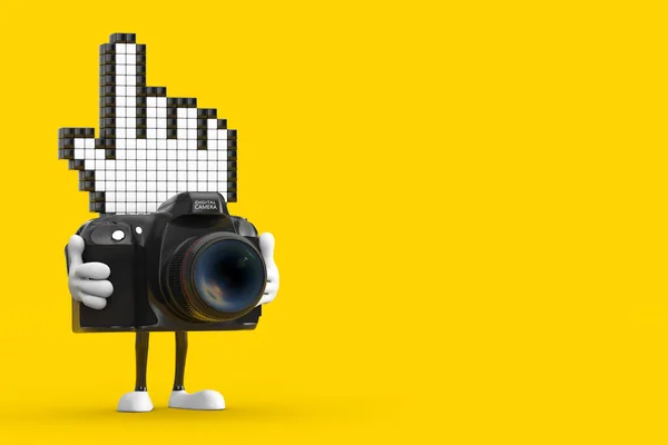 Pixel Hand Cursor Mascot Person Character Modern Digital Photo Camera — Stock Photo, Image