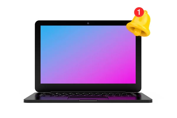 Laptop Moderno Com Cartoon Social Media Notification Bell New Message — Fotografia de Stock