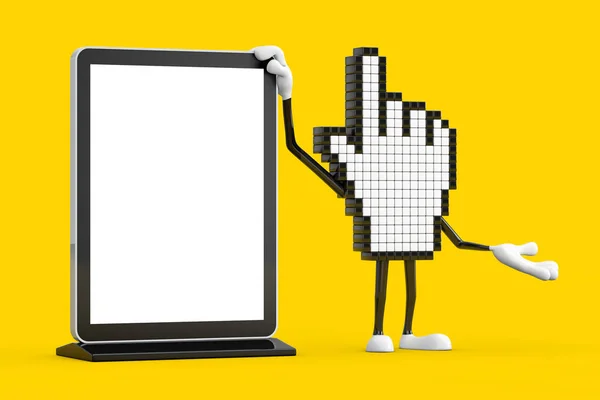 Pixel Hand Cursor Mascotte Persoon Karakter Met Blanco Vakbeurs Toon — Stockfoto