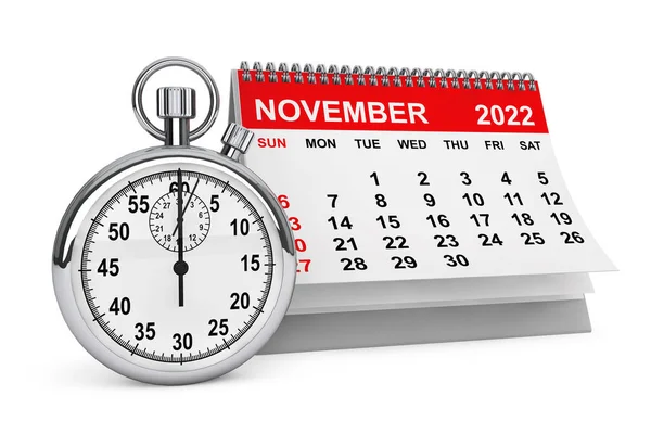 2022 Ano Calendário Novembro Com Cronômetro Fundo Branco Renderização — Fotografia de Stock