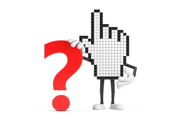 Pixel Hand Cursor Mascot Person Character Red Question Mark Sign — Stock Photo, Image