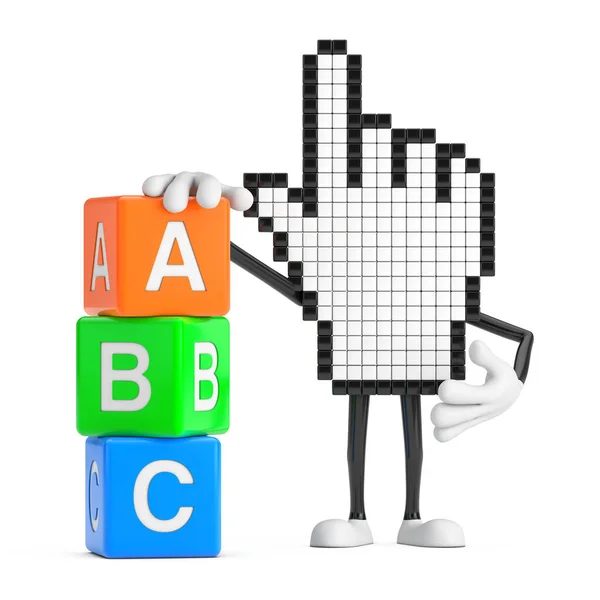 Pixel Hand Cursor Mascot Person Character Alphabet Abc Education Cubes — Stock Photo, Image