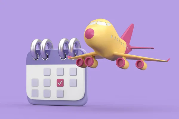 Cartoon Icon Calendar Mit Cartoon Toy Icon Airplane Auf Lila — Stockfoto