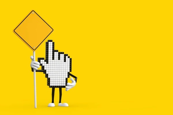 Mascotte Personnage Pixel Hand Cursor Panneau Route Jaune Avec Espace — Photo