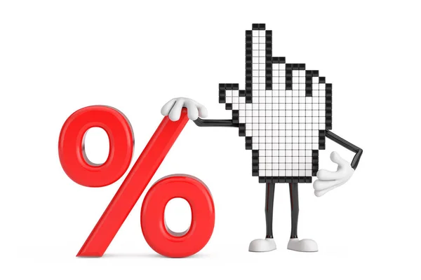 Pixel Hand Cursor Mascot Особистий Символ Red Retail Продаж Відсотків — стокове фото
