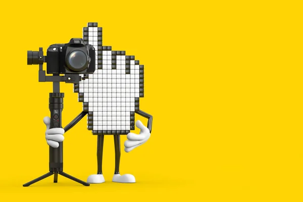 Pixel Hand Cursor Mascot Person Character Dslr Video Camera Gimbal — Stock Photo, Image