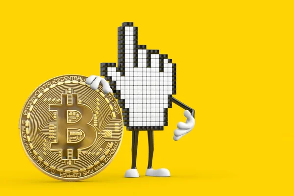 Piksel Mleci Maskot Karakteri Dijital Şifreleme Para Birimi Altın Bitcoin — Stok fotoğraf