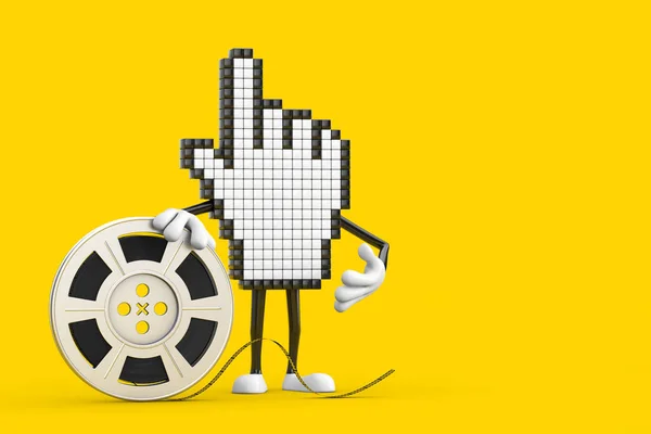 Pixel Hand Markör Mascot Person Character Med Film Rulle Cinema — Stockfoto