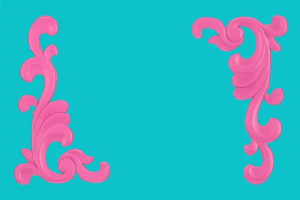 ピンクジプサムBagetnyeフレームと要素 Stucco織り パターン 青色の背景にDuotoneスタイルの装飾 3Dレンダリング — ストック写真