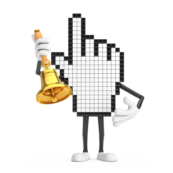Personagem Pessoa Mascote Cursor Mão Pixel Com Sino Escola Dourada — Fotografia de Stock