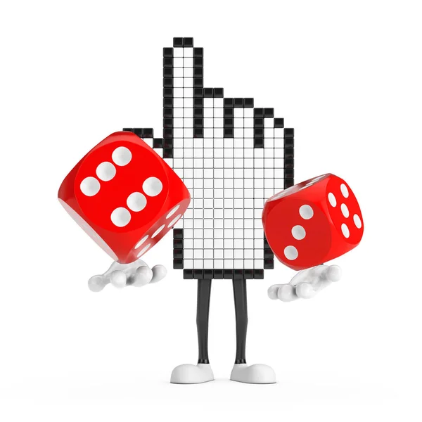 Pixel Hand Cursor Mascot Person Character Mit Roten Spielwürfeln Flug — Stockfoto