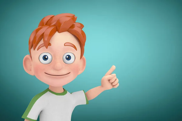 Tecknad Little Boy Teen Person Character Mascot Pekar Finger Green — Stockfoto