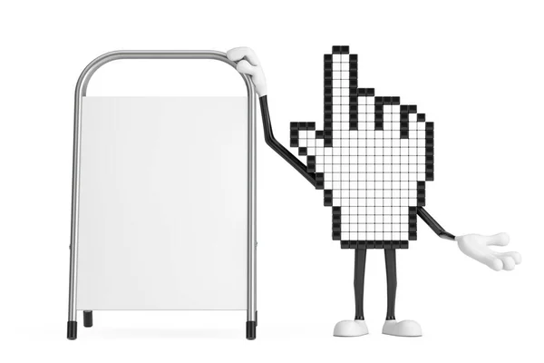 Pixel Hand Cursor Mascot Особистий Персонаж Білою Порожньою Рекламною Підставкою — стокове фото