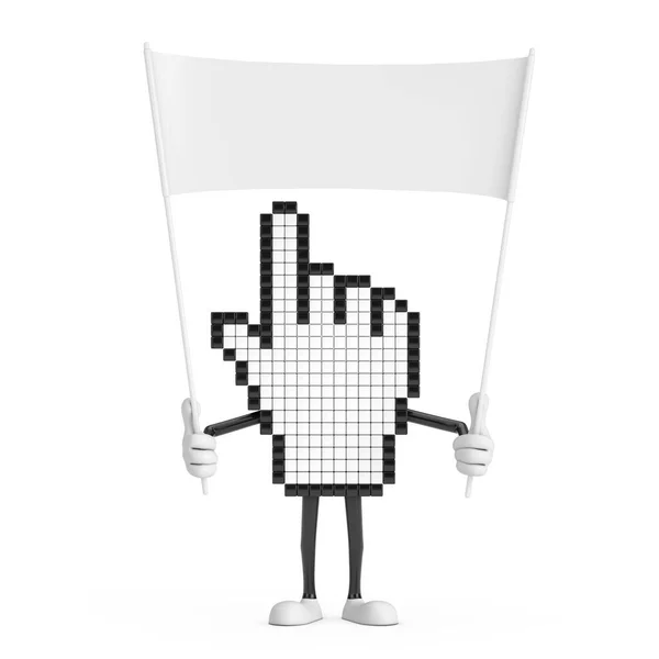 Pixel Hand Cursor Mascot Особистий Персонаж Порожній Білий Порожній Прапор — стокове фото