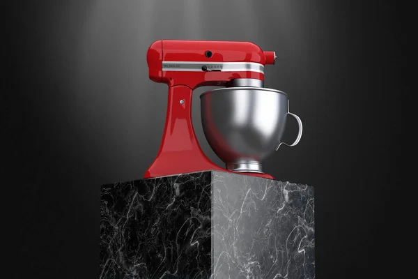 Old Red Kitchen Stand Food Mixer Über Marmor Show Podium — Stockfoto