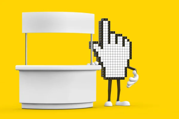 Personnage Mascotte Pixel Hand Cursor Près Stand Promotion Vide Avec — Photo