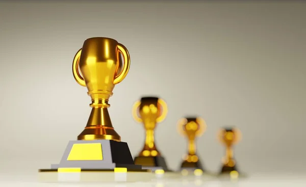 Golden Trophy Award Gold Winners Trophy Copy Space Text Rendering — Stock Photo, Image