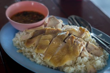 Hainese tavuklu pilavının ya da pilavın seçici odak noktası Asya 'da popüler olan Çin yemeğidir.