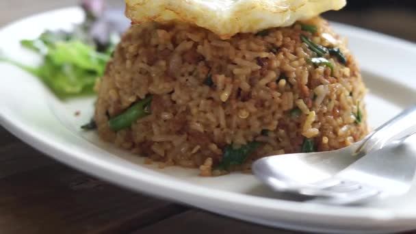 Close Stir Fried Minced Pork Basil Fried Egg Fish Sauce — Video