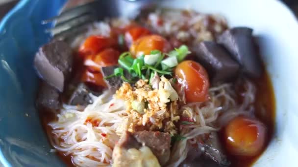 Rice Vermicelli Northern Thai Pork Curry Thai Name Khanom Jeen — Vídeo de stock