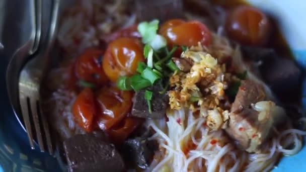 Rice Vermicelli Northern Thai Pork Curry Thai Name Khanom Jeen — Stockvideo