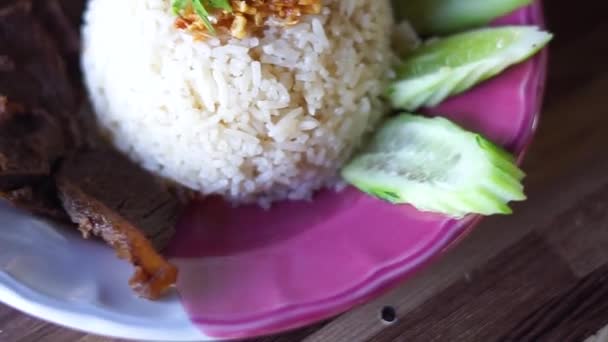 Buffalo Meat Rice Meat Stewed Topped Rice — Stock Video