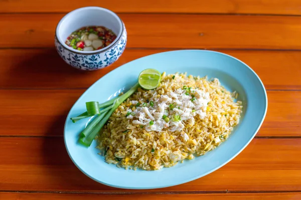 Cuisine Food Plate Crab Fried Rice Served Usually Served Cucumber — Foto de Stock