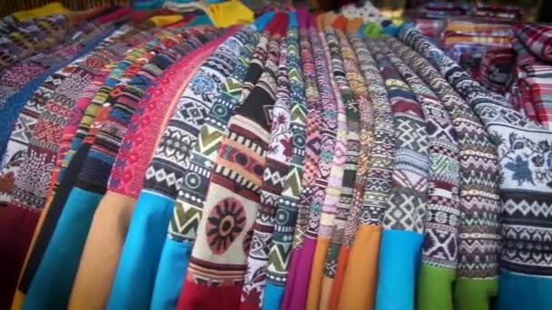 Thai Northern Sarong Handwoven Cotton Fabric Natural Dyeing Vintage Tone — Vídeos de Stock